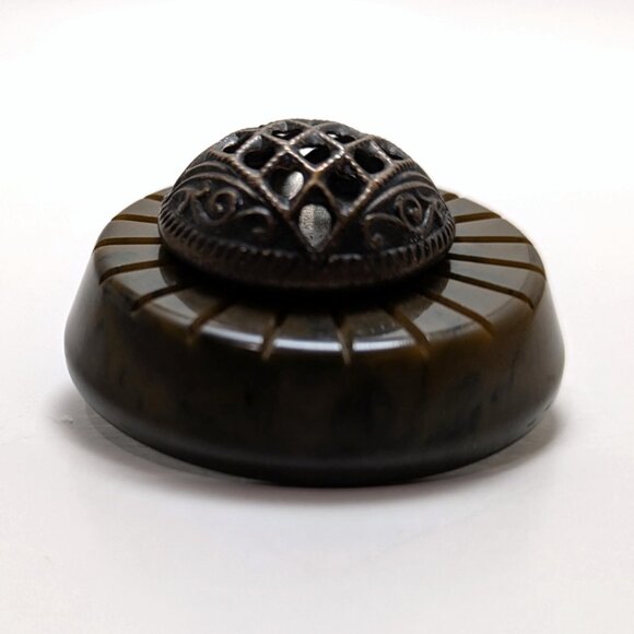 Bakelite Vintage Filigree Tortoiseshell Pendant Button 1920s Victorian Art Deco - Picture 7 of 8